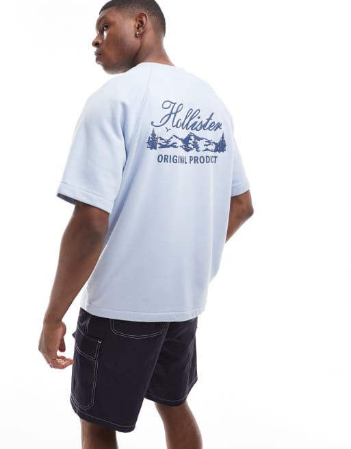 Hollister Kurzarmliges Oversize Sweatshirt in Hellblau mit Logo und Frottee Fleece ASOS