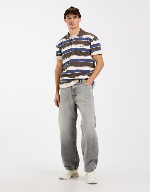 Hollister – Kurzärmliges Polohemd in Schwarz und Blau gestreift, 2 von 5