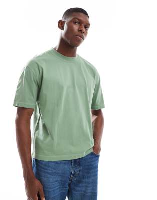 Hollister – Kurzärmliges, schweres Cropped-T-Shirt in Grün - view 1