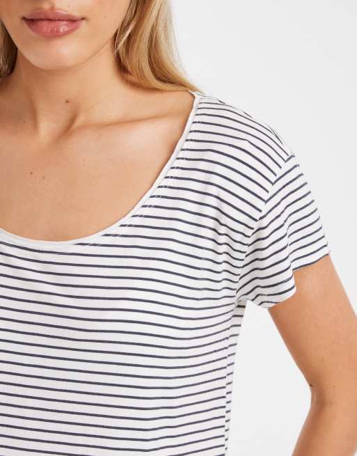 Hollister – Kurzärmliges T-Shirt in gestreiftem Weiß mit U-Ausschnitt, 2 von 4