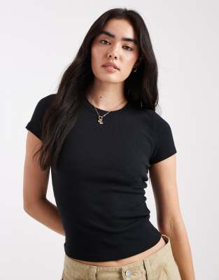 Hollister - Kurzärmliges T-Shirt in Schwarz mit Rundhalsausschnitt-Grau