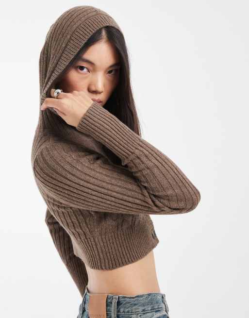 Hollister kurzer Strick-Cardigan mit Kapuze in Braun, 3 von 4