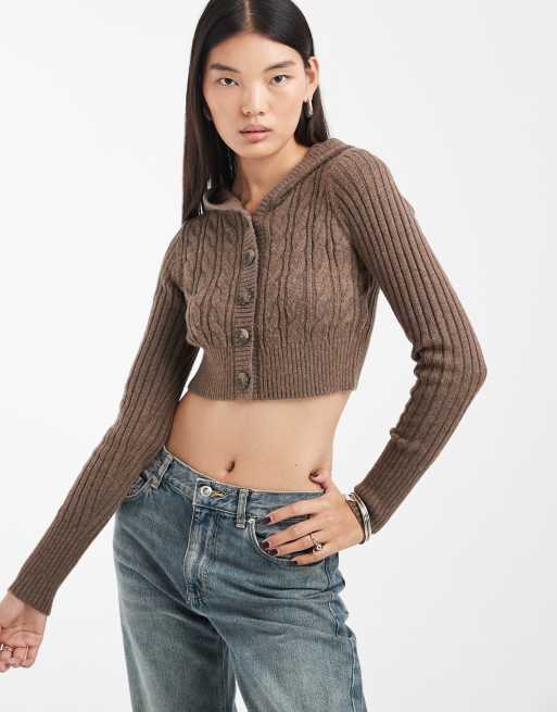 Hollister kurzer Strick-Cardigan mit Kapuze in Braun, 4 von 4