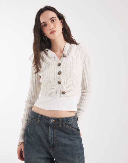 Hollister kurzer Strick-Hoodie in Beige
