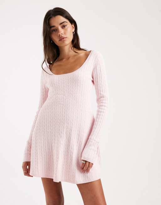 Hollister – Kurzes Babydoll-Pulloverkleid in Rosa mit Bindedetail am Rücken, 3 von 4