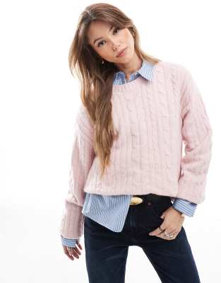 Hollister - Kuscheliger Oversize-Strickpullover in Rosa mit Zopfmuster