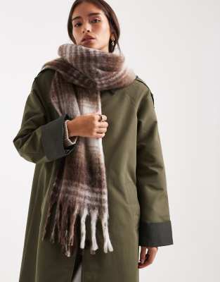 Hollister - Kuscheliger Schal in Creme und Braun mit Karomuster-Neutral