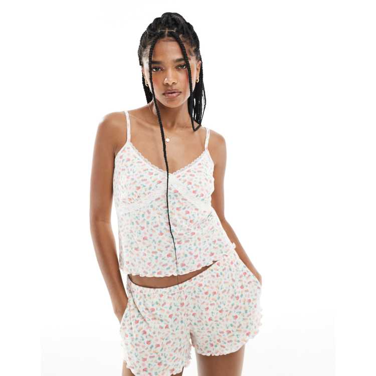 Hollister lace pointelle cami and low rise shorts pajama set in