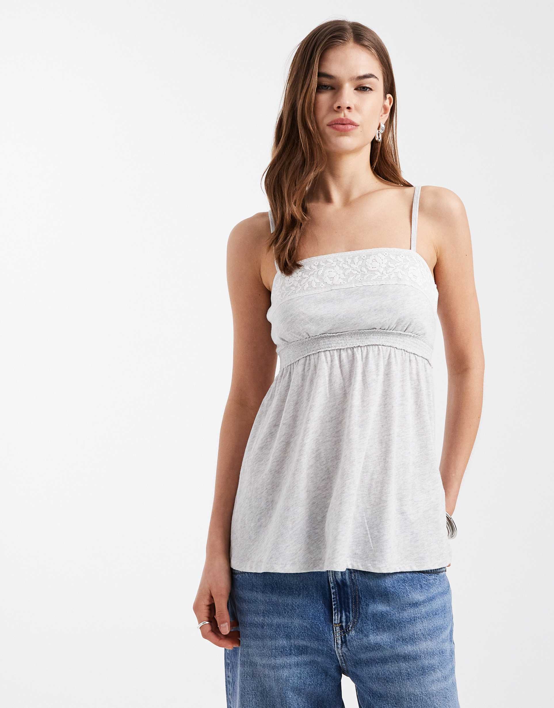 hollister lace trim babydoll cami in gray