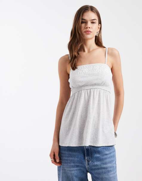 Hollister lace trim babydoll cami in grey