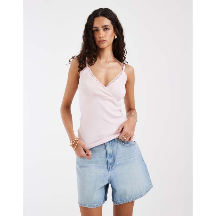 Hollister lace trim cami in baby pink | ASOS