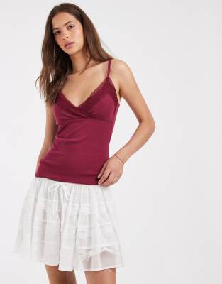 Hollister Lace Trim Cami In Red