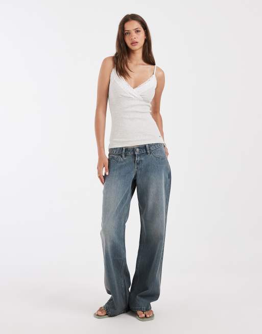 Hollister lace trim cami in gray, 3 of 4