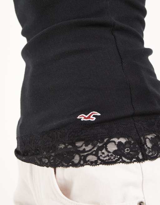 Hollister lace trim cami top in black, 2 of 4