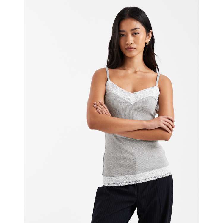 Hollister lace trim cami top in grey | ASOS