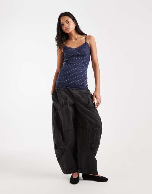 Hollister lace trim cami top in navy polka dot, 2 of 4