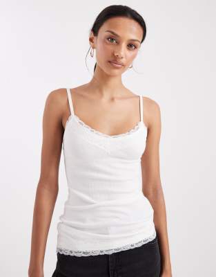 Hollister lace trim cami top in white