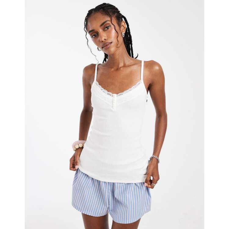 Hollister lace trim henley cami in white | ASOS