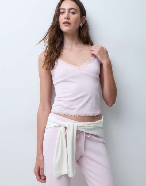 Hollister lace trim slinky cami in baby pink - view 1