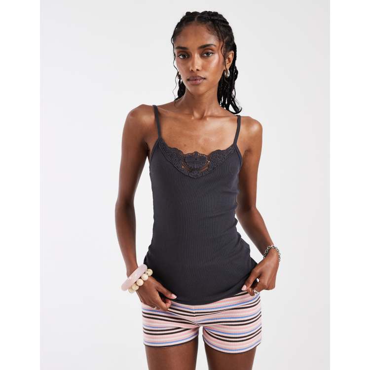 トップス vintage Hollister Lace camisole Hollister lace v neck front cami in charcoal | ASOS
