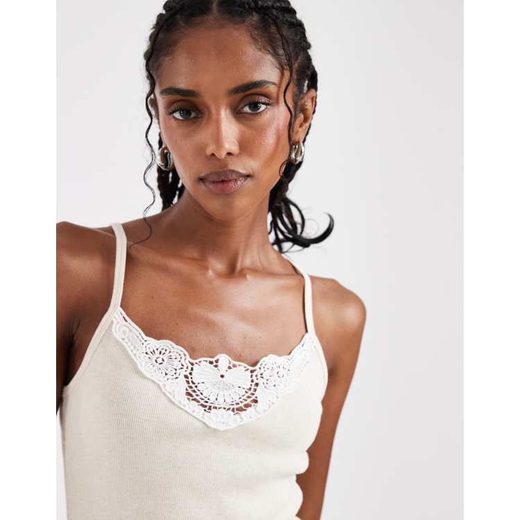 Hollister lace v neck front cami in cream | ASOS