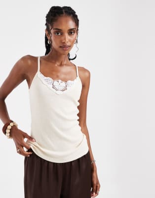 Hollister lace v neck front cami in cream | ASOS