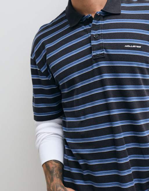 Hollister Langarm-2-in-1-Poloshirt in Marineblau gestreift, 4 von 5