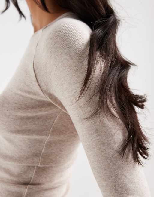 Hollister Langarm-T-Shirt mit Rundhalsausschnitt in Oatmeal, 3 von 4