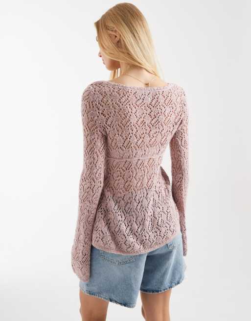 Hollister – Langärmliges Babydoll-Oberteil im Boho-Stil in Altrosa, 2 von 4