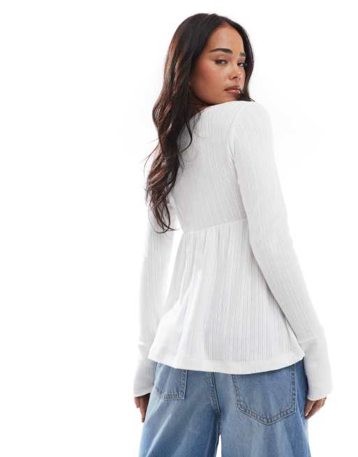 Hollister – Langärmliges Babydoll-Oberteil in Weiß aus Pointelle, 4 von 4