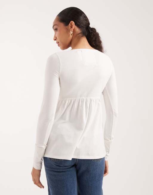 Hollister – Langärmliges Babydoll-Oberteil in Weiß mit Schleife vorne, 3 von 4