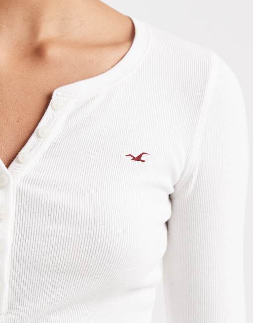 Hollister langärmliges Henley-Oberteil mit Knopfleiste in Weiß, 3 von 4