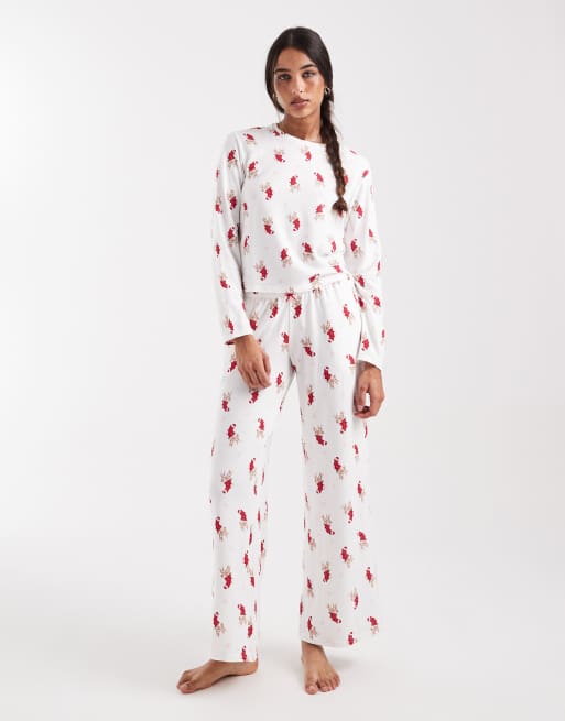 Hollister – Langärmliges Pyjama-Oberteil in Weiß mit Sockenmuster und U-Ausschnitt, 2 von 4