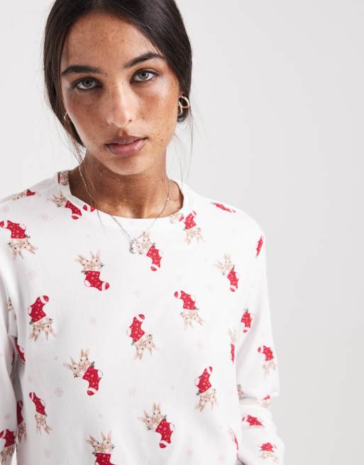 Hollister – Langärmliges Pyjama-Oberteil in Weiß mit Sockenmuster und U-Ausschnitt, 4 von 4