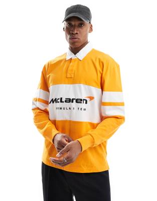 Hollister – Langärmliges Rugby-Polohemd in Orange mit McLaren