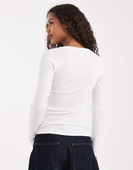 Hollister – Langärmliges Shirt in Weiß mit Henley-Ausschnitt, 3 von 4