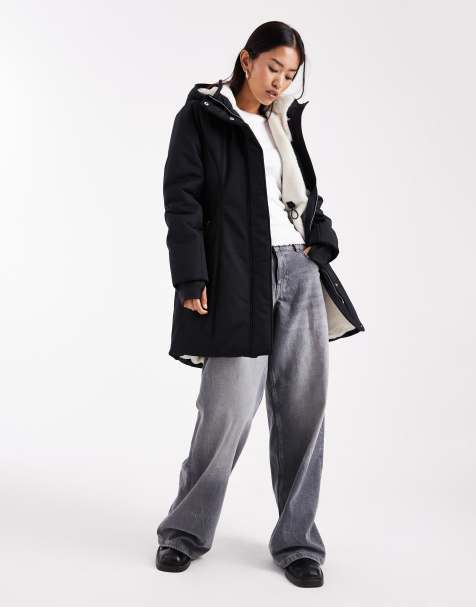 Hollister – Langer Parka in Marineblau mit Kapuze - view 1