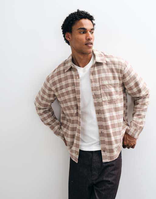 Hollister langærmet børstet flannelskjorte i creme tern, 2 af 5