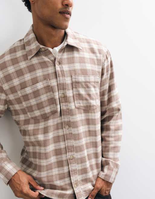 Hollister langærmet børstet flannelskjorte i creme tern, 5 af 5