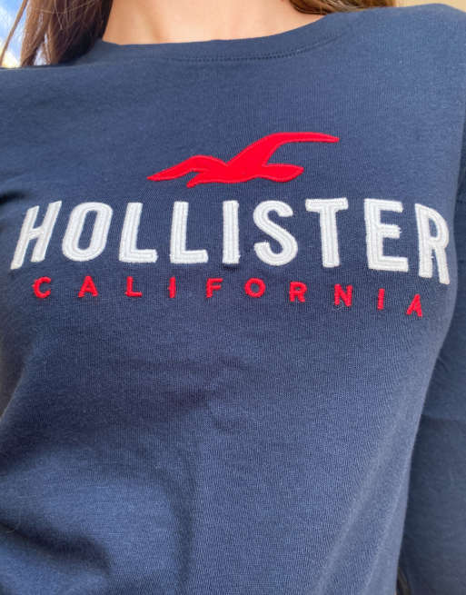 Hollister - Langærmet, marineblå t-shirt med logo, 3 af 4