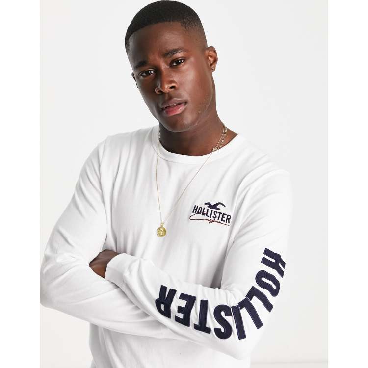 Hollister large chest & arm logo long sleeve top in white