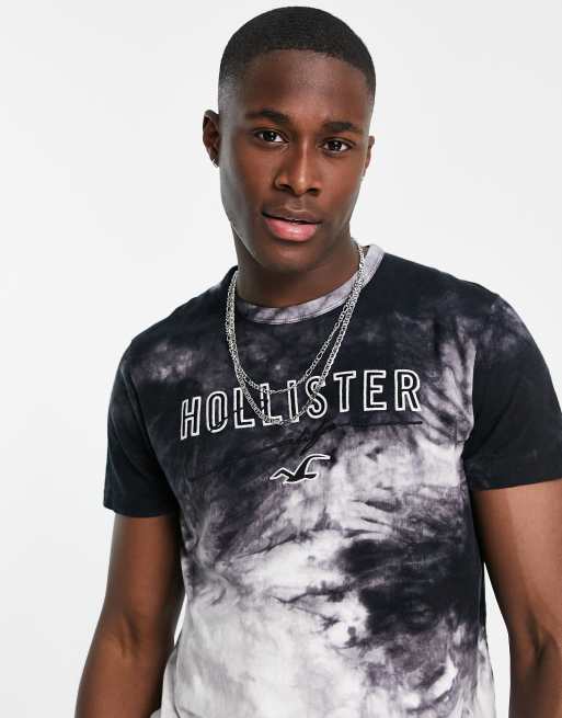 Hollister iconic large logo dip dye t-shirt slim fit in white to black, ASOS