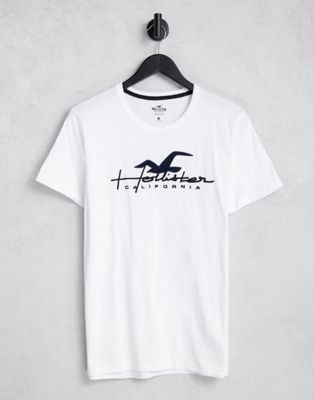 Hollister Shoulder Tape Script Logo White T-Shirt 9400 – BrandsXpress