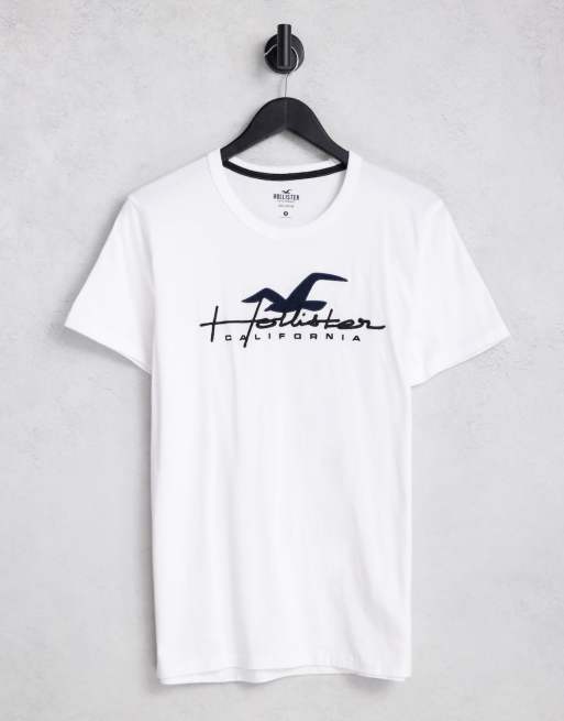 Hollister Men's White and Black Print Long Sleeve T-Shirts from Asos