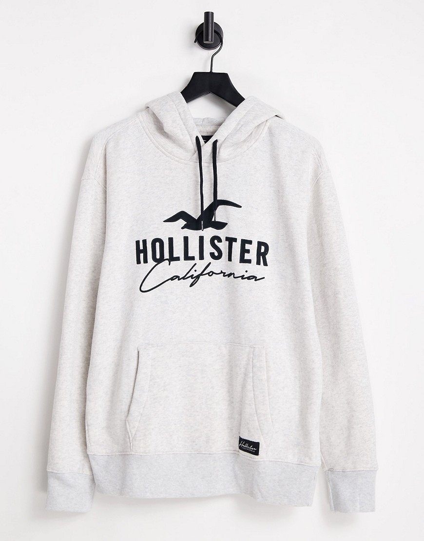 Hollister large script logo hoodie in gray