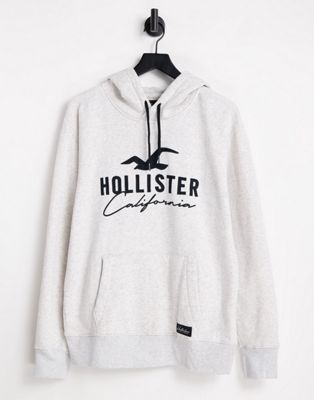 Hollister large script logo hoodie in grey