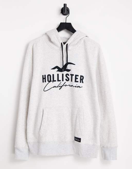 Hollister large script logo hoodie in grey