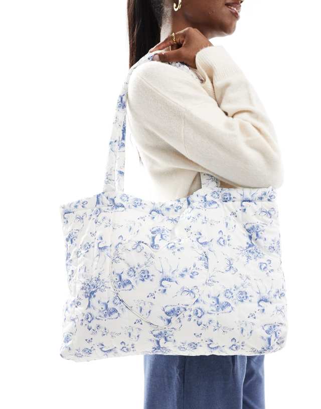 Hollister large sleepover bag with heart detail in blue floral