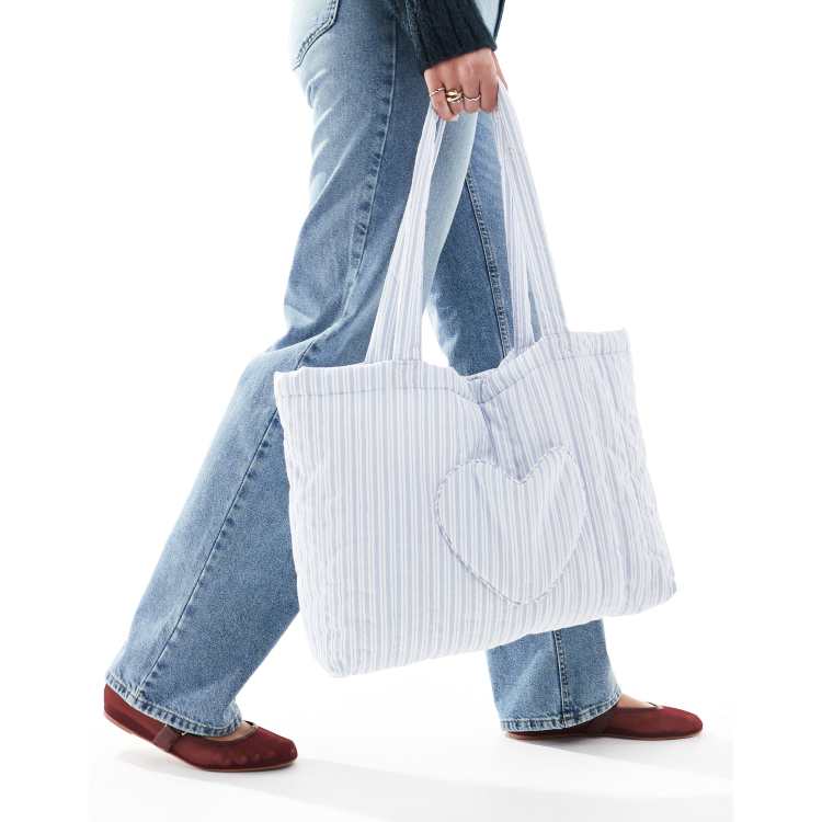 Hollister large sleepover bag with heart detail in blue stripe | ASOS