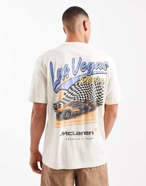 Hollister Las Vegas Mclaren back graphic boxy t-shirt in cream 